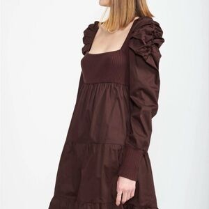 En Saison Brown Ruffled Tiered Long Sleeve Dress